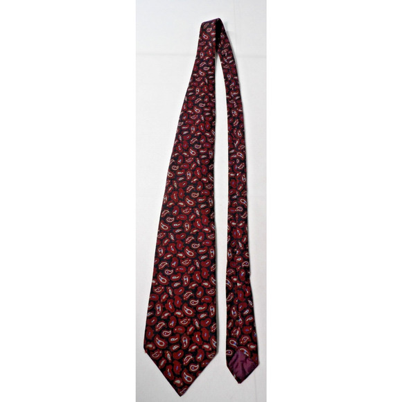Vtg Burt Pulitzer Bagpiper Mens Neck Tie Wool Challis Black Red Paisley - Picture 2 of 9